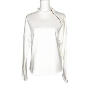 Lime & Vine White Fleece Zippered High Neck Sweatshirt Medium